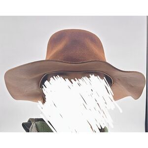 Vintage Leather Hat Western Cowboy Wide Brim Brown Medium Handmade OOAK